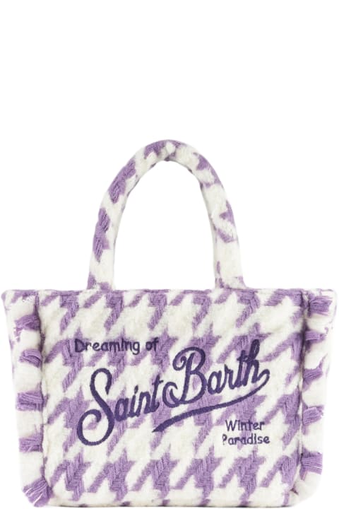 Homeware MC2 Saint Barth Wooly Colette Fringed Handbag With Pied De Poule Pattern