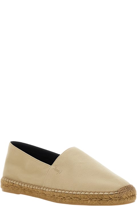 Saint Laurent Men Saint Laurent Beige Espadrilles With Tonal Cassandre Embroidery On The Front And Almond Toe In Cotton Man