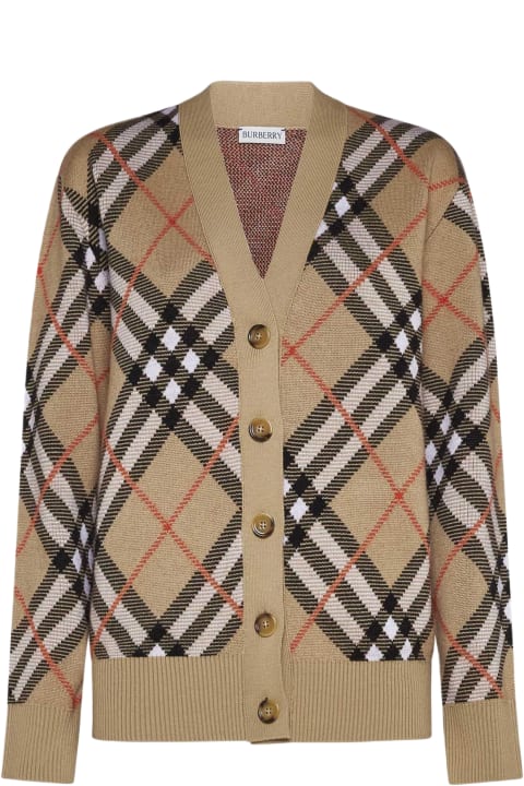 Clothing for Women Burberry Check Motif Wool Cardigan