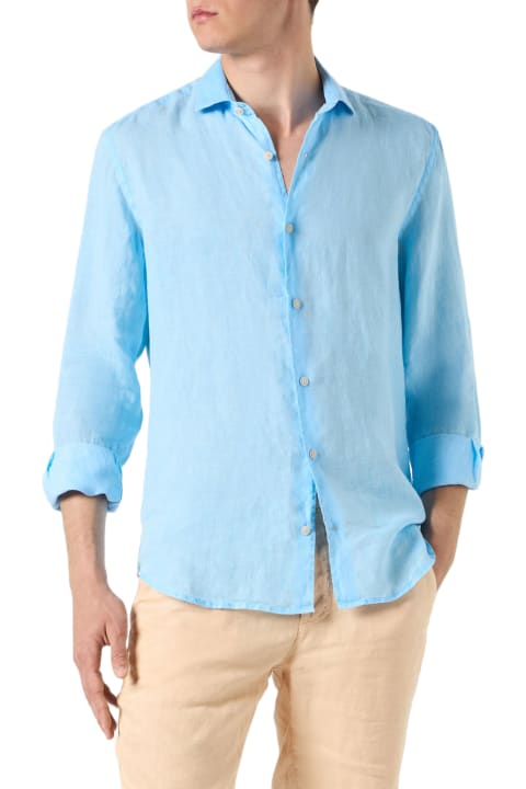 MC2 Saint Barth Shirts for Men MC2 Saint Barth Man Water Color Light Blue Linen Pamplona Shirt