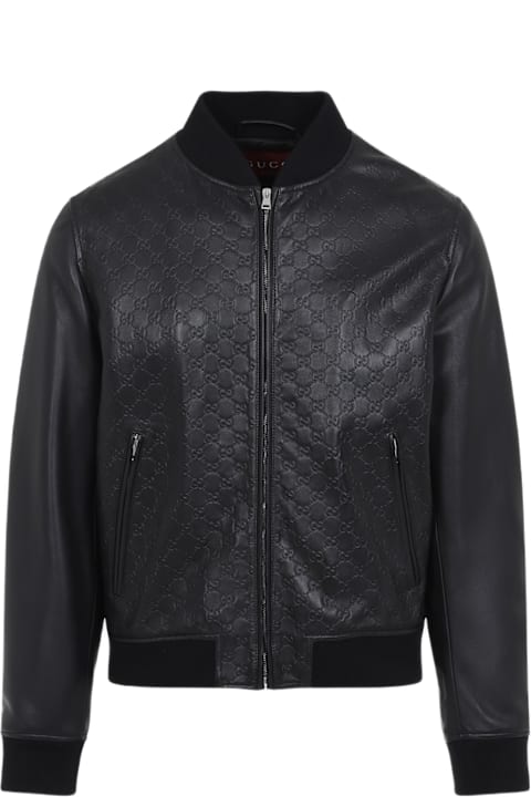 Gucci Coats & Jackets for Men Gucci Leather Gg Logo Jacket
