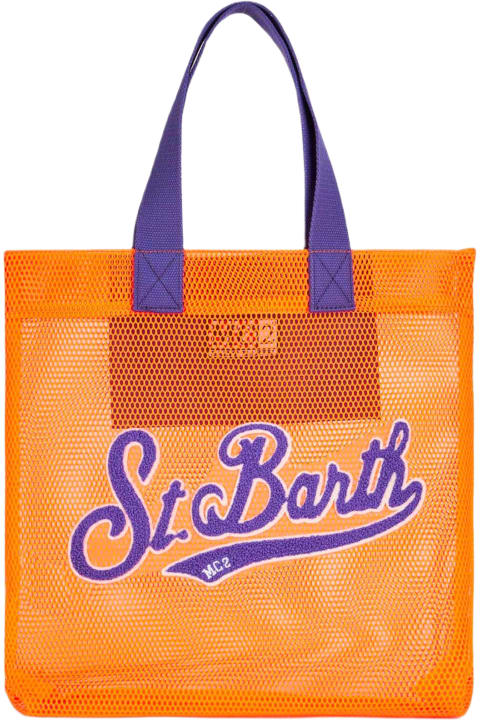 Totes for Men MC2 Saint Barth Mesh Orange Shopper Bag With Front Terry Embroidery