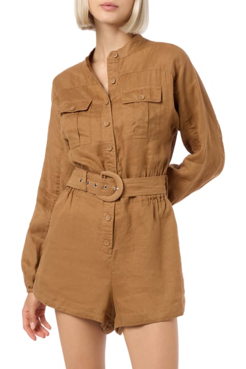 Homeware MC2 Saint Barth Woman Camel Linen Playsuit Hanniel