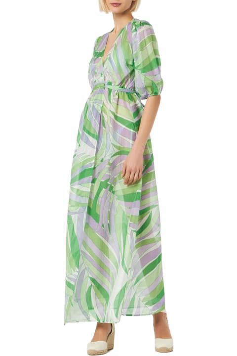 Fashion for Women MC2 Saint Barth Cotton And Silk Long Dress Bliss With Palm Print