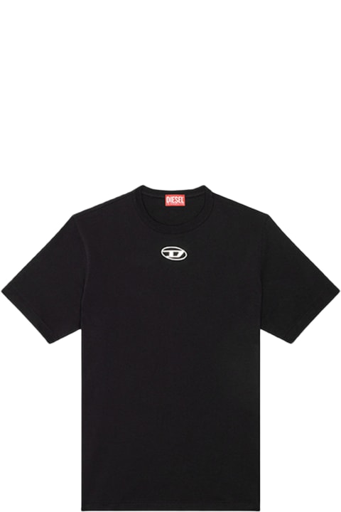 Diesel for Men Diesel T-just-od Black cotton t-shirt with Oval-D rubber logo - T Just Od