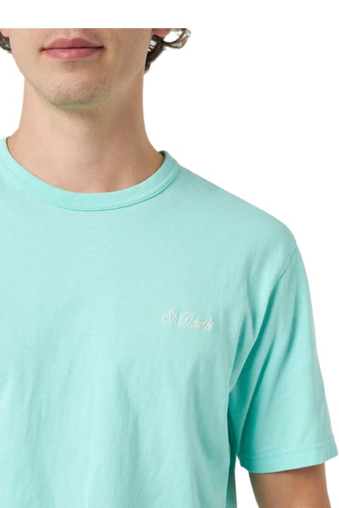 Homeware MC2 Saint Barth Man Sage Green Cotton Jersey T-shirt Dover With St. Barth Embroidery