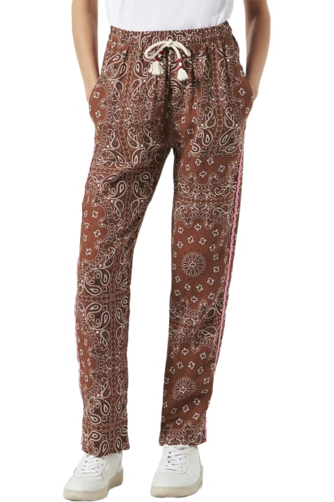 Homeware MC2 Saint Barth Woman Linen Pants With Brown Bandanna Print