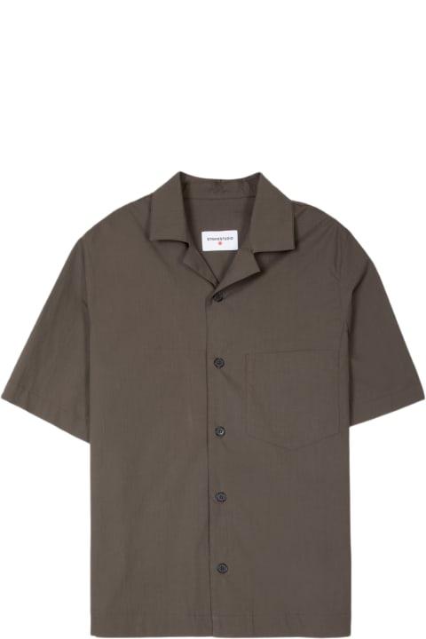 メンズ Strikestudioのシャツ Strikestudio Mod. Kai Chocolate brown poplin bowling shirt