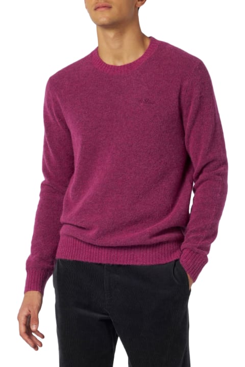 Homeware MC2 Saint Barth Man Fuchsia Stretch Wool Sweater With St. Barth Embroidery