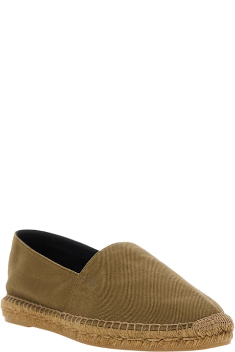 Saint Laurent Men Saint Laurent Brown Espadrilles With Tonal Cassandre Embroidery On The Side And Almond Toe In Cotton Man