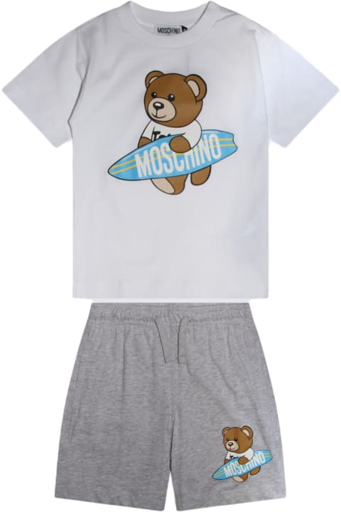 Moschino for Kids Moschino White And Grey Cotton Jumpsuit