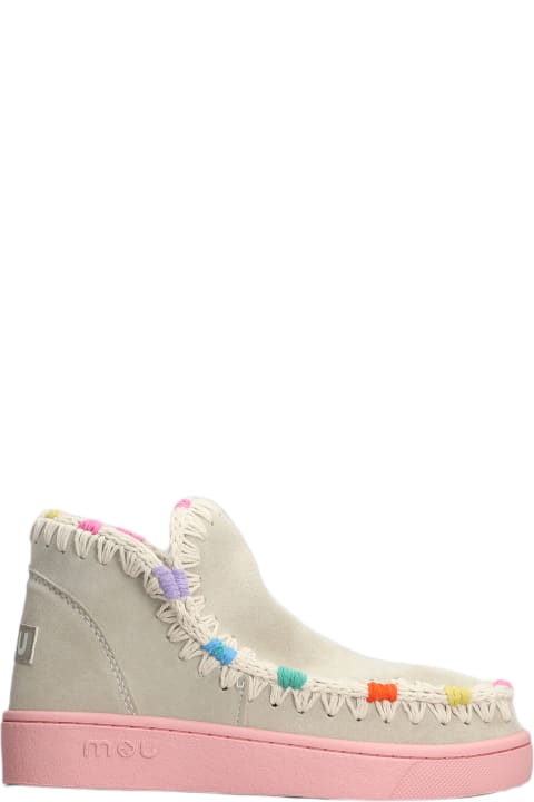Mou Shoes for Women Mou Eskimo Sneaker Low Heels Ankle Boots In Beige Suede