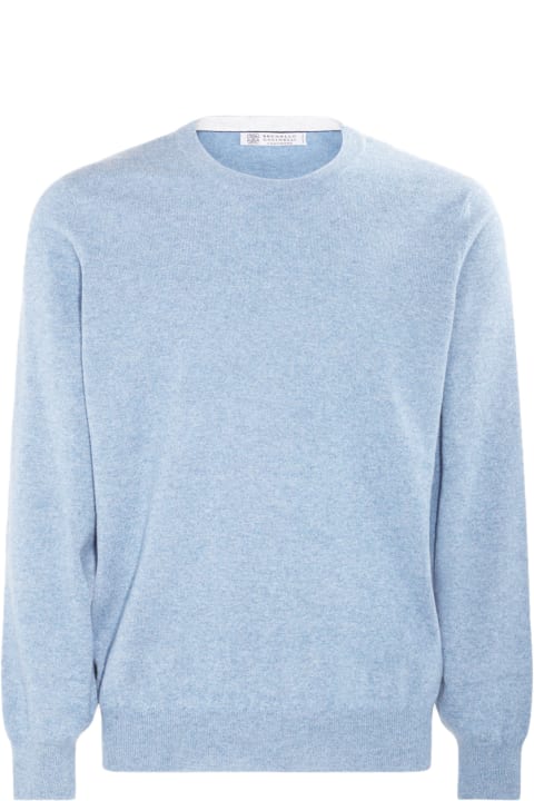 Fleeces & Tracksuits for Men Brunello Cucinelli Light Blue Wool Knitwear