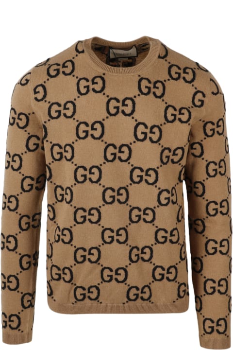 Sweaters for Men Gucci Sweater In Wool Gg Camel
