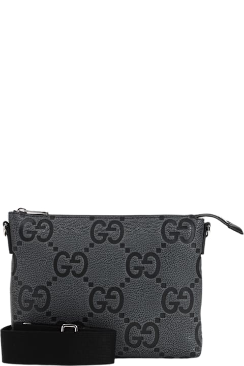 Gucci Shoulder Bags for Women Gucci Dark Grey Leather Jumbo Gg Medium Messenger Bag
