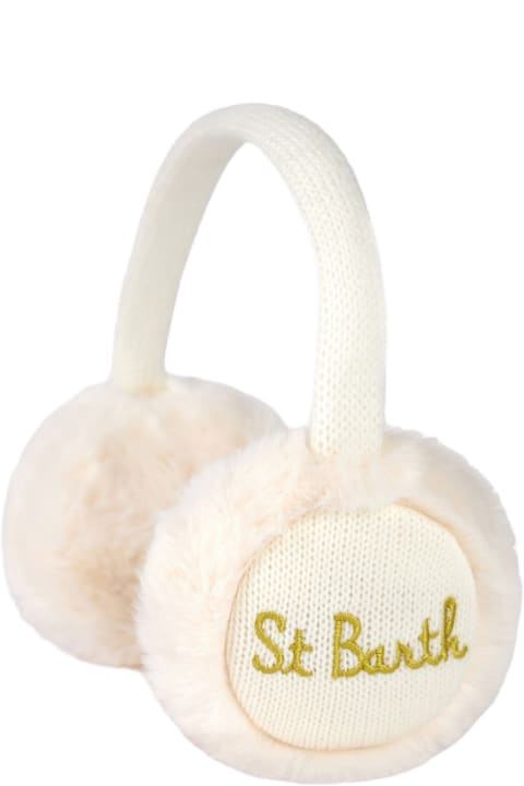 MC2 Saint Barth Accessories for Men MC2 Saint Barth Woman White Tricot Earmuffs With Furry Details