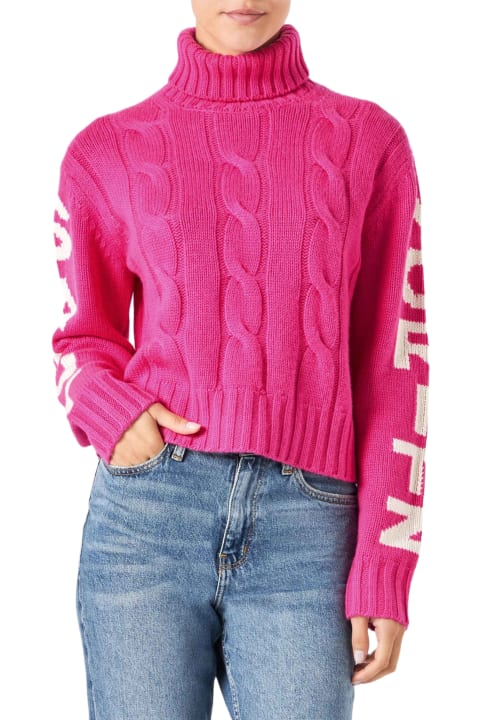 Fashion for Women MC2 Saint Barth Woman Fluo Pink Turtleneck Braided Sweater