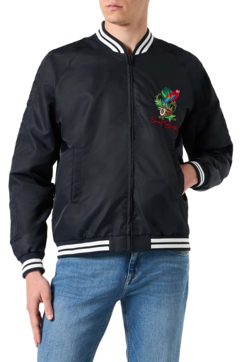 Homeware MC2 Saint Barth Man Blue Navy Jacket With Parrots Embroidery