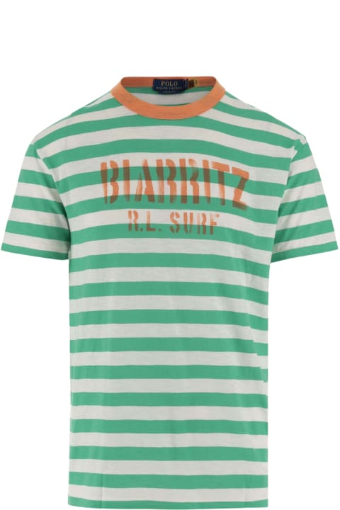 Cotton T-shirt With Striped Pattern And Logo