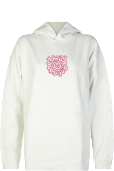 Ganni Fleeces & Tracksuits for Women Ganni White And Pink Cotton Sweatshirt