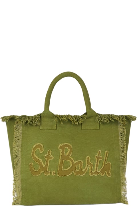 Homeware MC2 Saint Barth Military Green Cotton Canvas Vanity Tote Bag With Logo Patch
