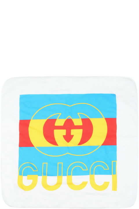 Fashion for Baby Boys Gucci White Blanket For Babies With Logo