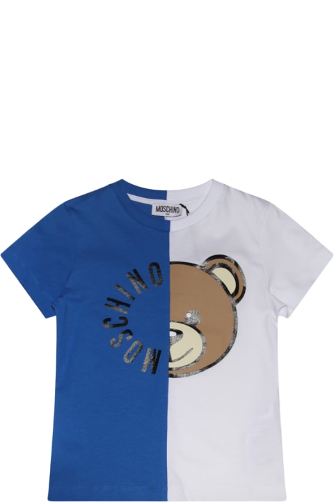 Moschino T-Shirts & Polo Shirts for Boys Moschino White And Blue Multicolour Cotton T-shirt