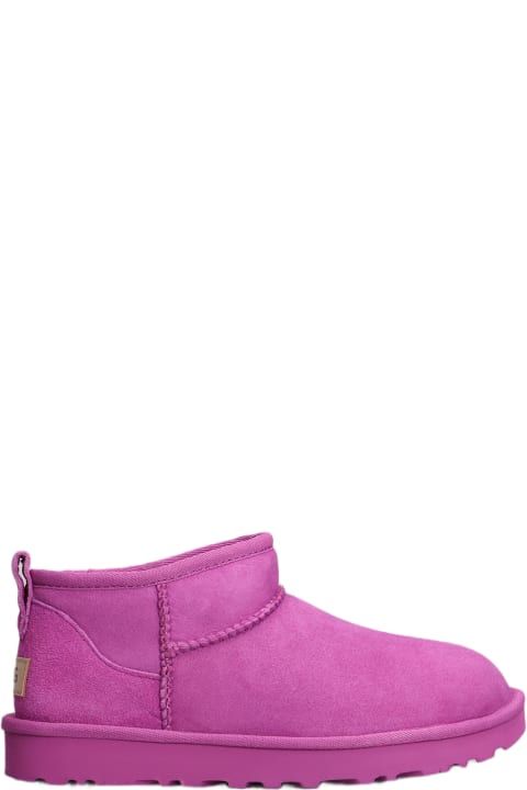 UGG Shoes for Women UGG Classic Ultra Mini Low Heels Ankle Boots In Fuxia Suede