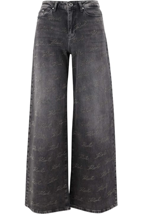 Karl Lagerfeld for Women Karl Lagerfeld Stretch Cotton Denim Jeans With Rhinestone Logo