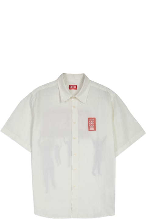 Diesel Shirts for Men Diesel S-elias-a White linen blend shirt with short sleeves and digital print - S Elias A