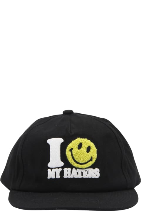 Market Hats for Men Market Vintage Black Cotton Smiley Haters 5 Panel Baseball Cap
