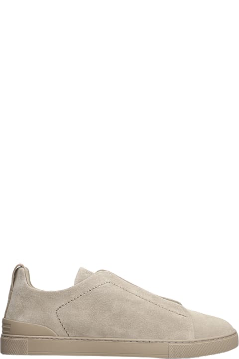 Zegna Sneakers for Men Zegna Triple Stich Sneakers In Beige Suede