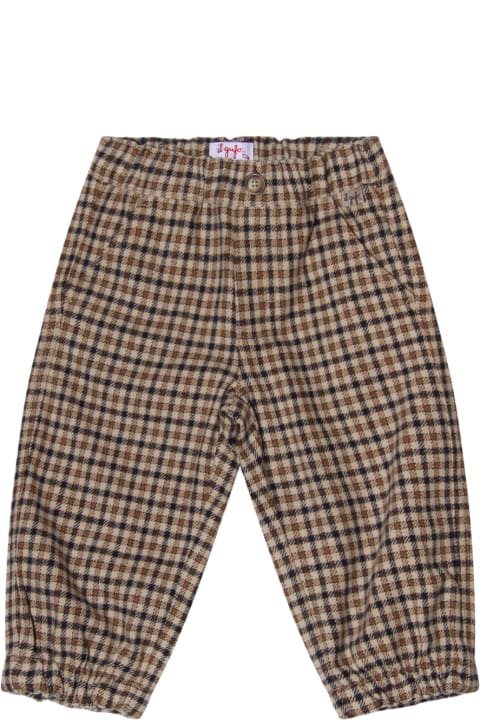 Bottoms for Baby Girls Il Gufo Blue And Beige Cotton Blend Check Pants