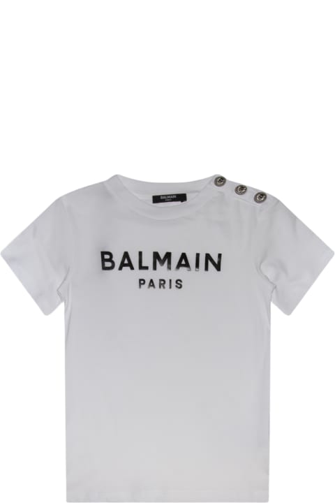 Balmainのガールズ Balmain White And Black Cotton T-shirt