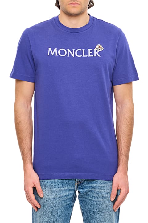 Topwear for Men Moncler Blue Short Sleeves T-shirt With Logo