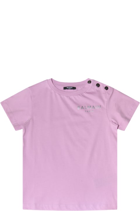 メンズ新着アイテム Balmain Purple Cotton Logo T-shirt