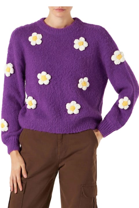 Fashion for Men MC2 Saint Barth Woman Brushed Crewneck Sweater With Daisy Appliqué