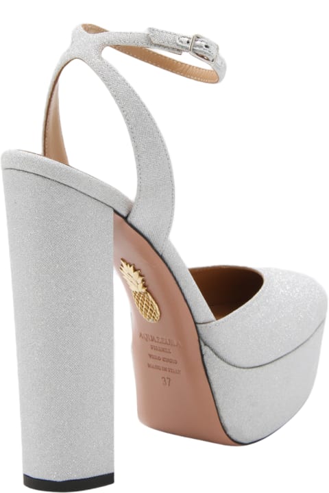 High-Heeled Shoes for Women Aquazzura Silver Leather So High Plateu Pumps