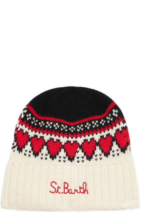 MC2 Saint Barth Hats for Women MC2 Saint Barth Woman White Beanie With Fair Isle Heart Jacquard