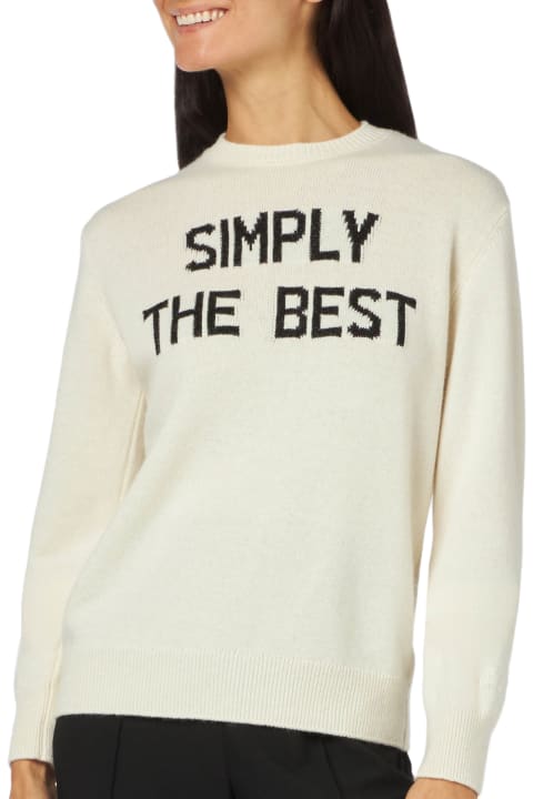 Homeware MC2 Saint Barth Woman Crewneck White Sweater With Simply The Best Lurex Print | Niki Dj Special Edition