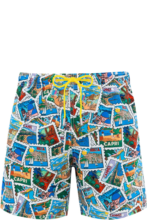 Homeware MC2 Saint Barth Man Mid-length Gustavia Swim-shorts With Postcard Mix Print | Alessandro Enriquez Special Edition
