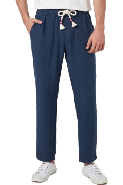 Homeware MC2 Saint Barth Man Navy Blue Linen Calais Pants With Drawstring