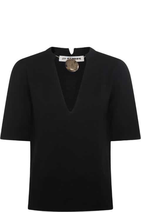Jil Sander Sweaters for Women Jil Sander Black Cotton Polo Sweater