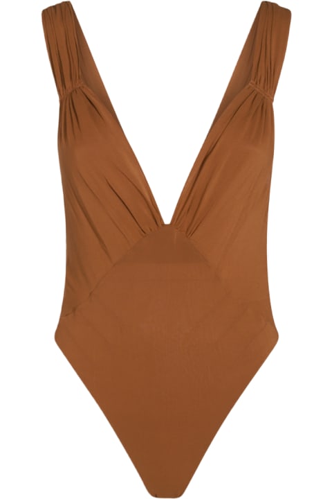 Saint Laurent جمب سوت لـ السيدات Saint Laurent Brown Silk Bodysuit