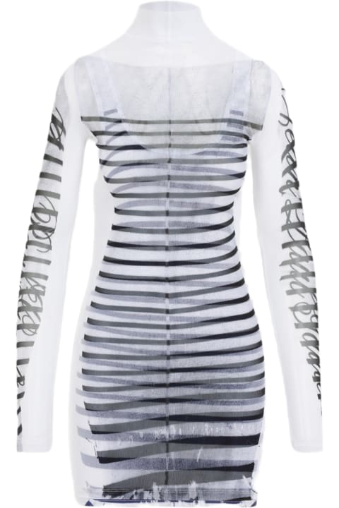 Homeware Jean Paul Gaultier Spandex Mesh Printed Feathers Mariniere Mini Dress