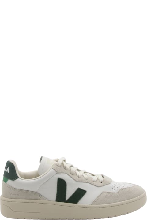 Veja Sneakers for Men Veja White And Green Leather V-90 Sneakers