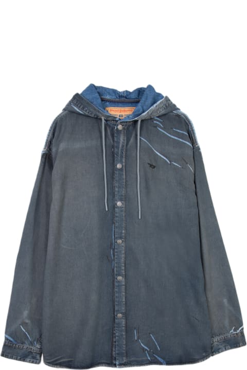 Diesel for Men Diesel D-dewny-hood-s1 Blue Denim Hooded Shirt With Black Coating Detail - D Dewny Hood S1