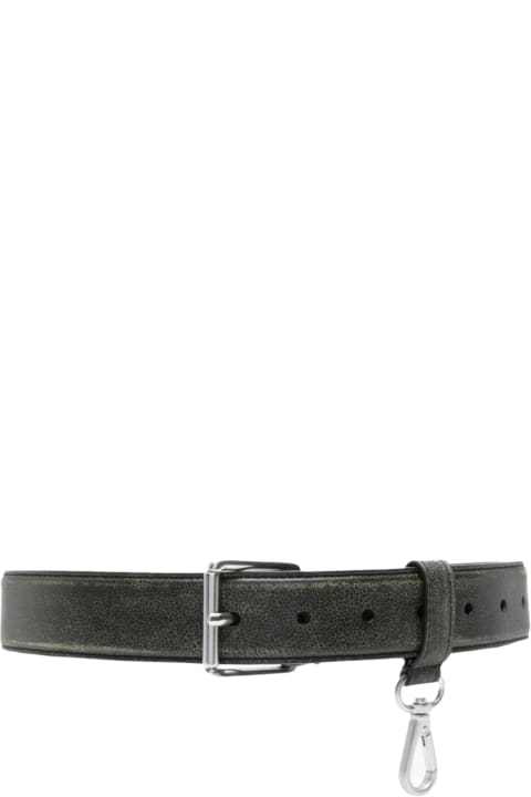 Belts for Men MM6 Maison Margiela Cintura Distressed black leather belt with snap-hook