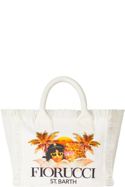 Homeware MC2 Saint Barth Colette White Cotton Canvas Handbag With Fiorucci Angels Print | Fiorucci Special Edition