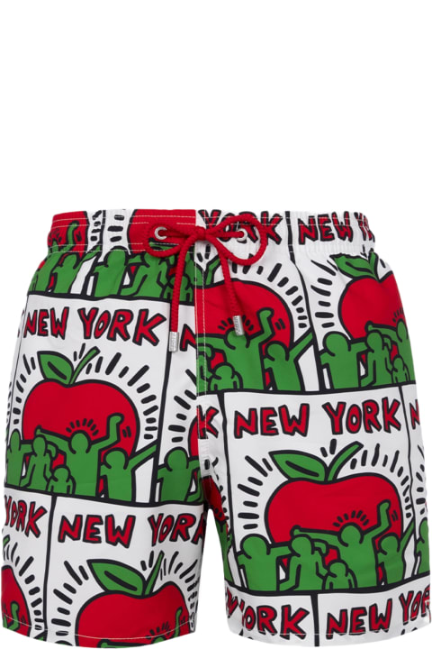 Homeware MC2 Saint Barth Man Mid-length Gustavia Swim-shorts With Keith Haring Design Placed Print| Keith Haring Special Edition